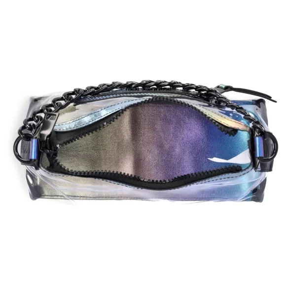Madden NYC Denim Iridescent Clear Hobo Crossbody w Chain Bag Set 9x6.5x4 - Picture 3 of 4